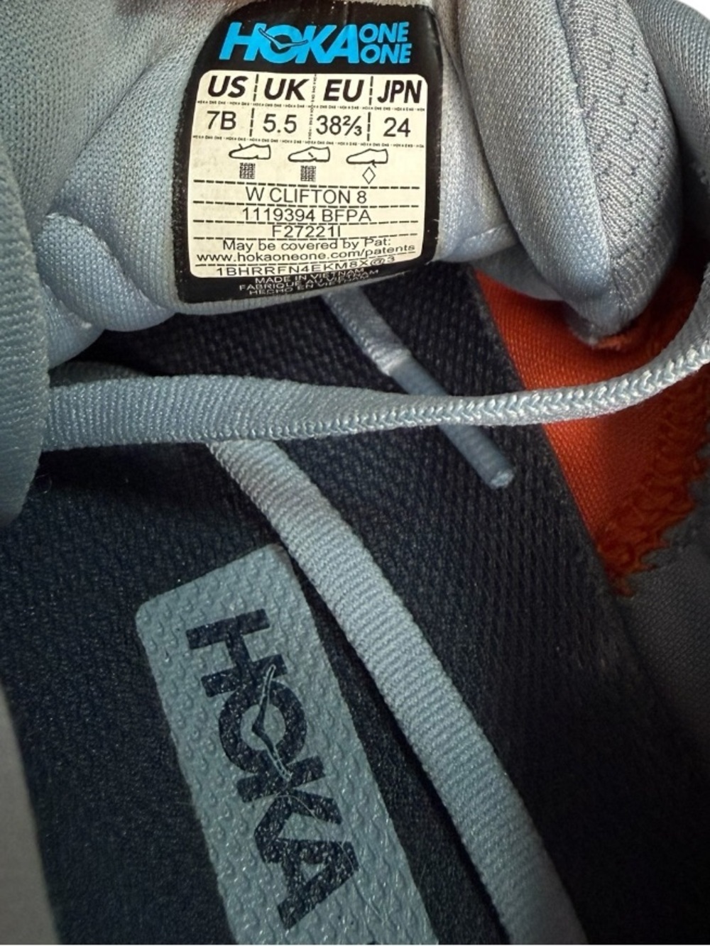 Hoka Clifton size 7 Light Blue and Orange Performance Running Shoes - Picture 5 of 6
